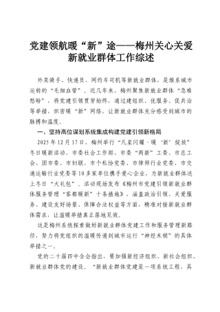 党建领航暖“新”途——梅州关心关爱新就业群体工作综述.docx