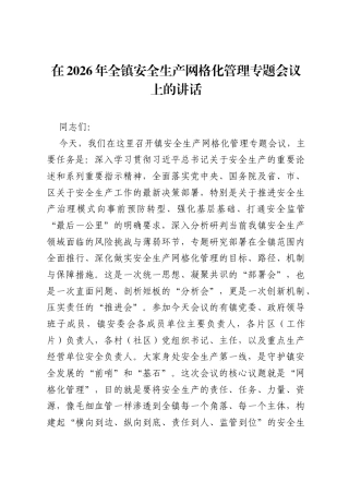 在2026年全镇安全生产网格化管理专题会议上的讲话.docx