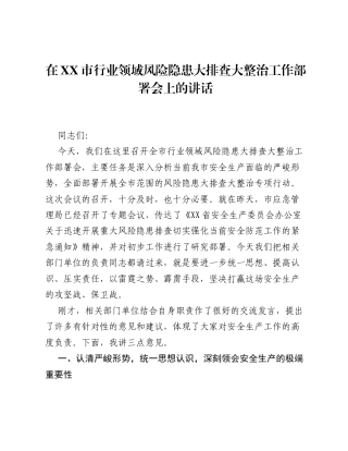 在XX市行业领域风险隐患大排查大整治工作部署会上的讲话.docx