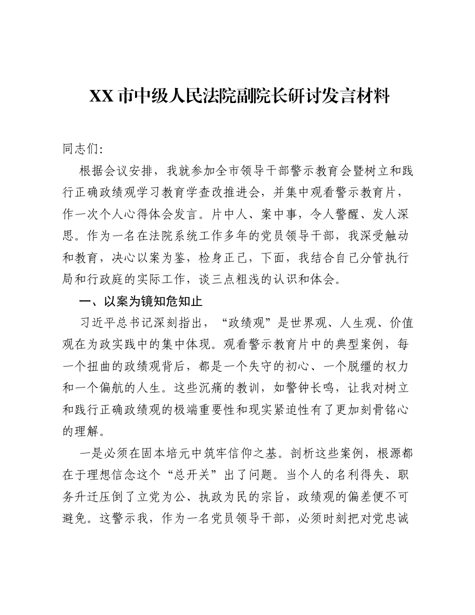 XX市中级人民法院副院长研讨发言材料.docx_第1页