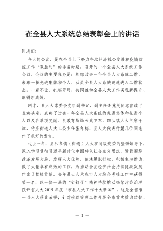 在全县人大系统总结表彰会上的讲话.docx