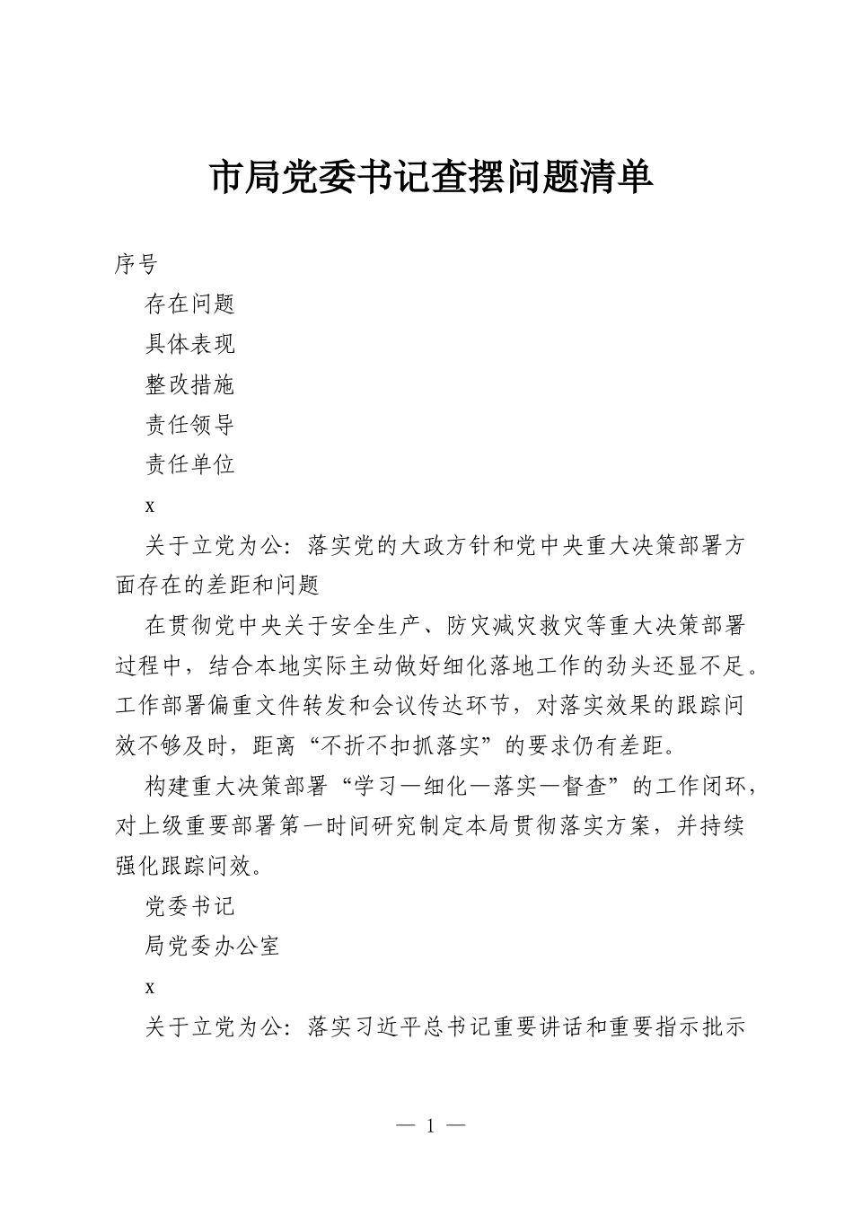 市局党委书记ZJG查摆问题清单.docx_第1页