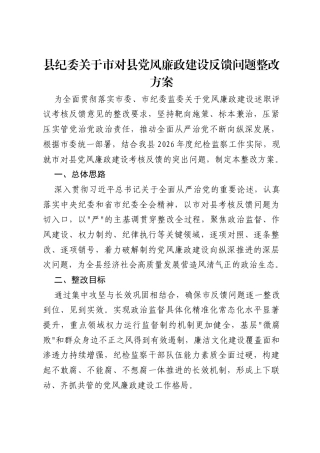 县纪委关于市对县党风廉政建设反馈问题整改方案.docx