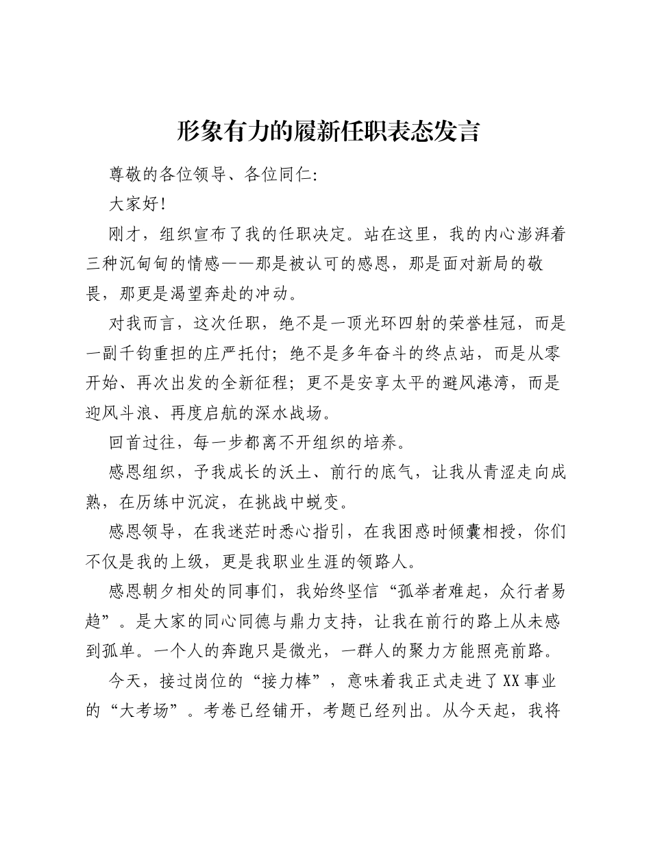 形象有力的履新任职表态发言.docx_第1页