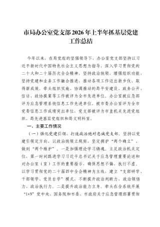 市局办公室党支部2026年上半年抓基层党建工作总结.docx