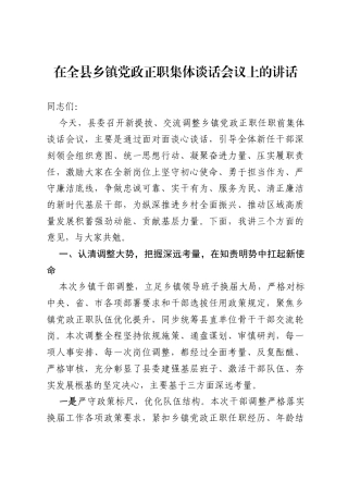 在全县乡镇党政正职集体谈话会议上的讲话.docx