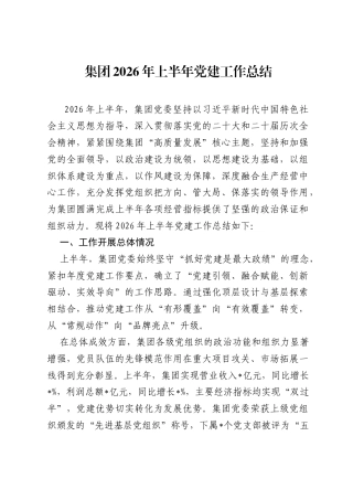 集团2026年上半年党建工作总结.docx
