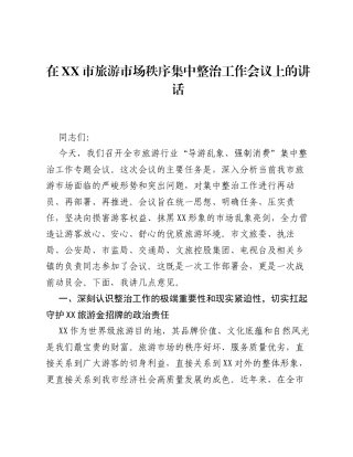 在XX市旅游市场秩序集中整治工作会议上的讲话.docx