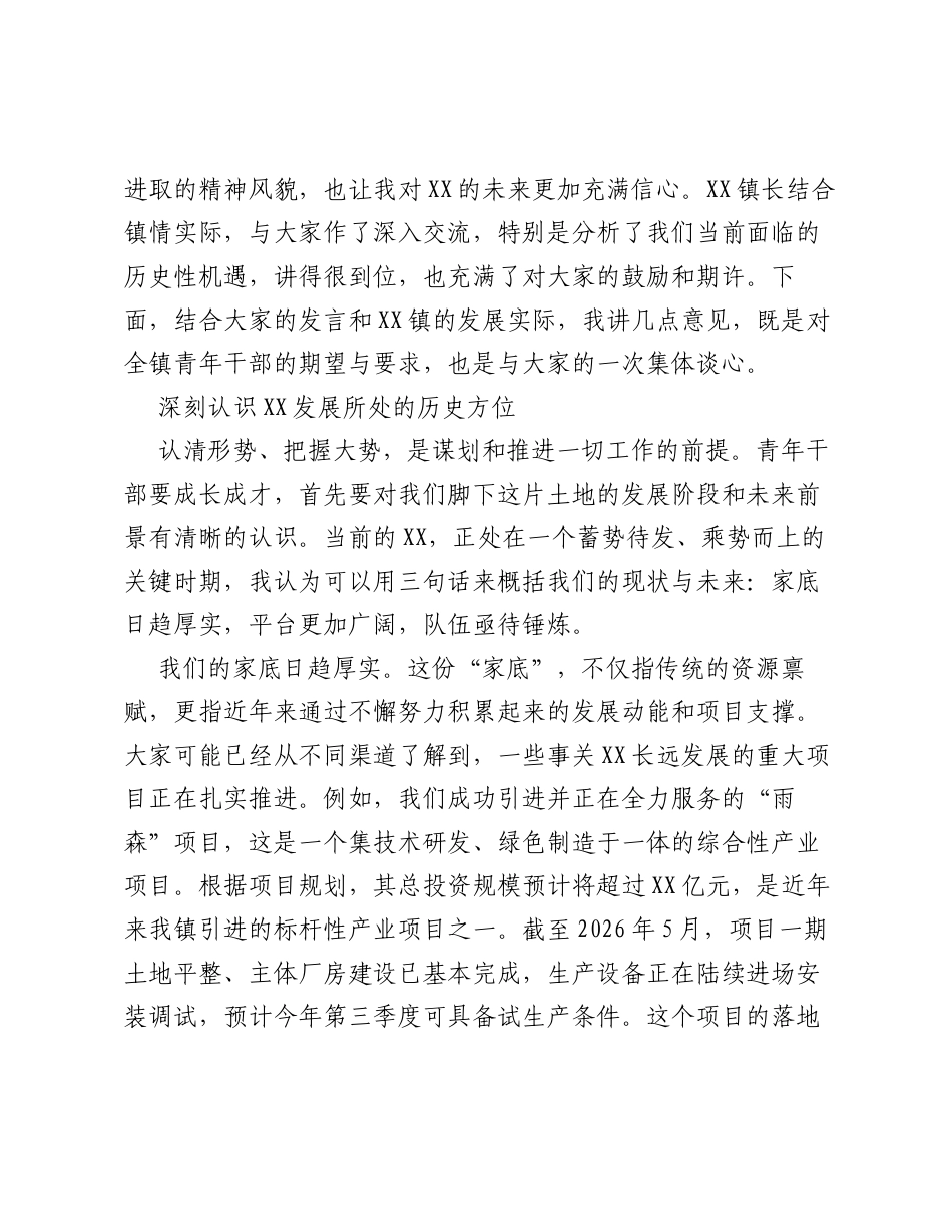 在XX镇凝聚青春力量勇担基层使命青年干部座谈会上的讲话.docx_第2页
