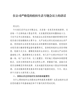 在公司严格党的组织生活专题会议上的讲话.docx