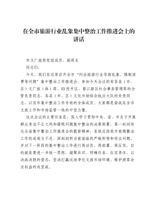 在全市旅游行业乱象集中整治工作推进会上的讲话.docx