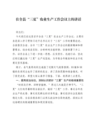 在全县三夏农业生产工作会议上的讲话.docx