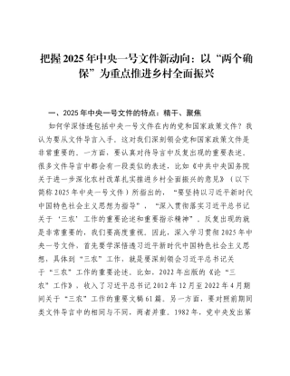 把握2025年中央一号文件新动向：以两个确保为重点推进乡村全面振兴.docx