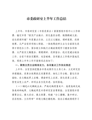 市委政研室上半年工作总结.docx