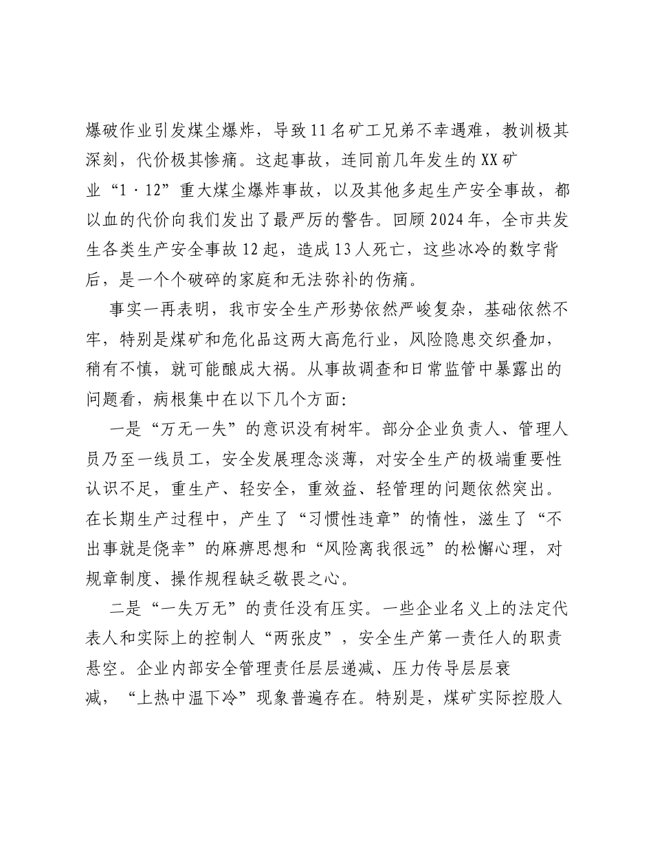 在XX市煤矿和危险化学品领域安全生产警示教育会上的讲话.docx_第2页