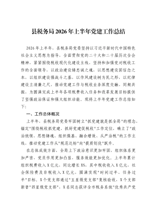 县税务局2026年上半年党建工作总结.docx