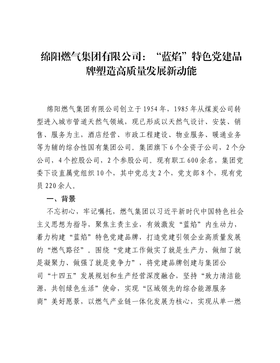 绵阳燃气集团有限公司：蓝焰特色党建品牌 塑造高质量发展新动能.docx_第1页