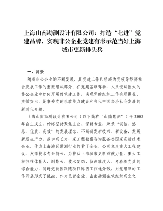 上海山南勘测设计有限公司：打造七进党建品牌，实现非公企业党建有形示范 当好上海城市更新排头兵.docx