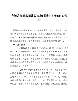 乡镇高标准农田建设突出问题专项整治自查报告.docx
