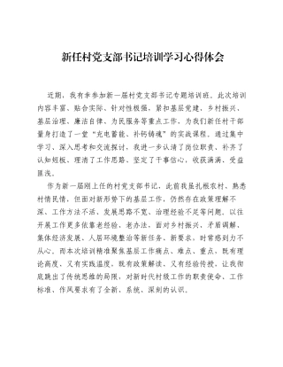 新任村党支部书记培训学习心得体会.docx