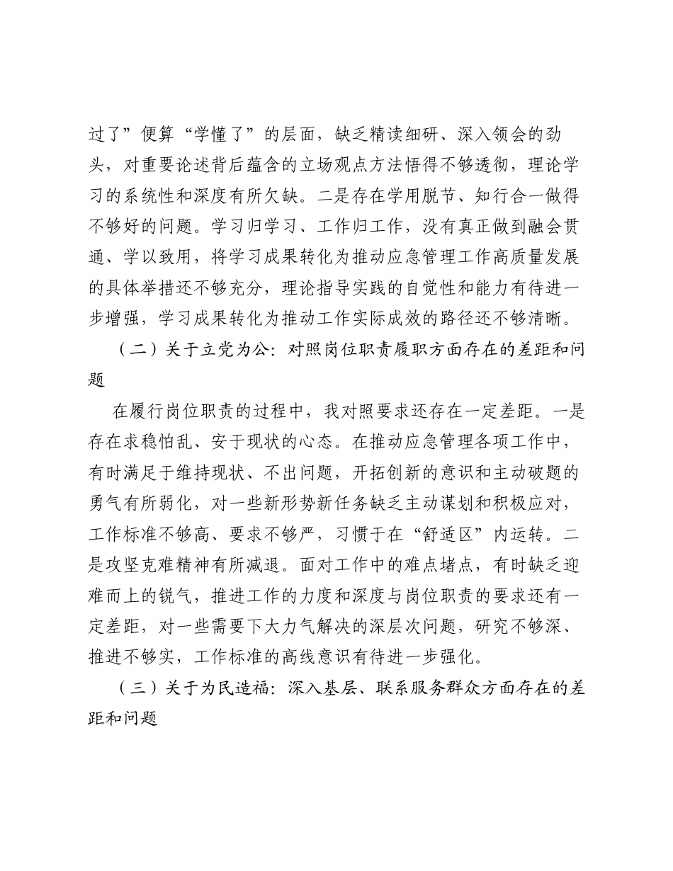 应急管理局班子成员个人查摆问题对照发言材料.docx_第2页