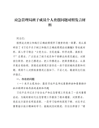 应急管理局班子成员个人查摆问题对照发言材料.docx