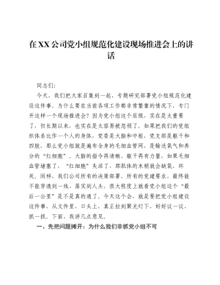 在XX公司党小组规范化建设现场推进会上的讲话.docx