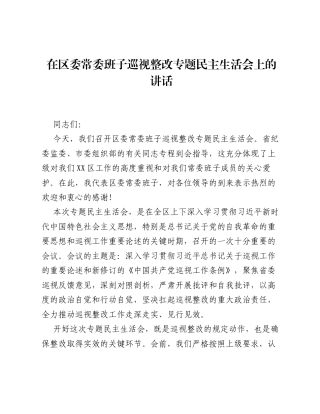 在区委常委班子巡视整改专题xxxxx上的讲话.docx
