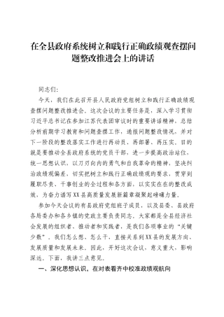 在全县政府系统树立和践行正确ZJG查摆问题整改推进会上的讲话.docx