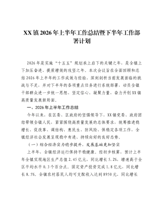 XX镇2026年上半年工作总结暨下半年工作部署计划.docx