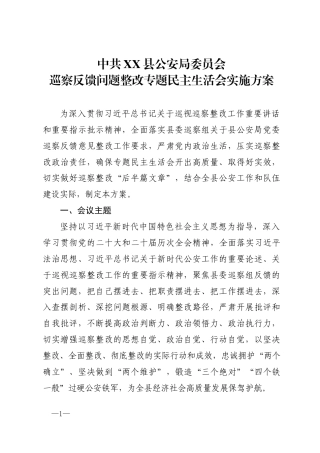 县公安局巡察反馈问题整改专题民主生活会实施方案.docx