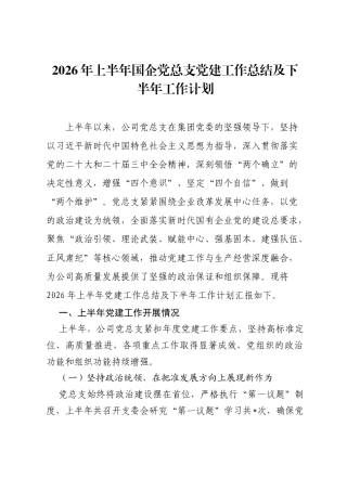 2026年上半年国企党总支党建工作总结及下半年工作计划.docx