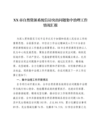 XX市自然资源系统信访突出问题集中治理工作情况汇报.docx
