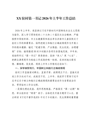 XX驻村第一书记2026年上半年工作总结3.docx