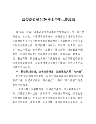 县委办公室2026年上半年工作总结.docx
