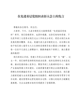 在先进基层党组织表彰大会上的发言.docx