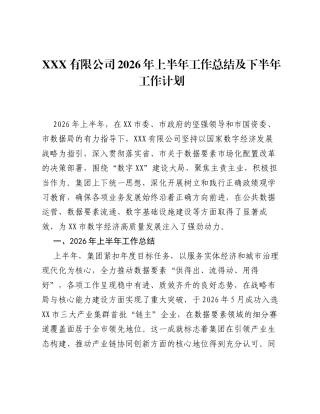 XXX有限公司2026年上半年工作总结及下半年工作计划.docx