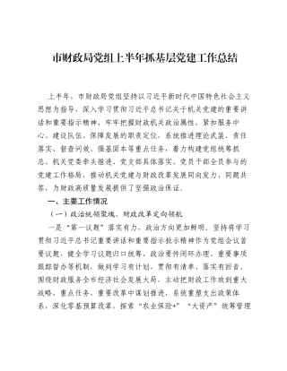 市财政局党组上半年抓基层党建工作总结.docx