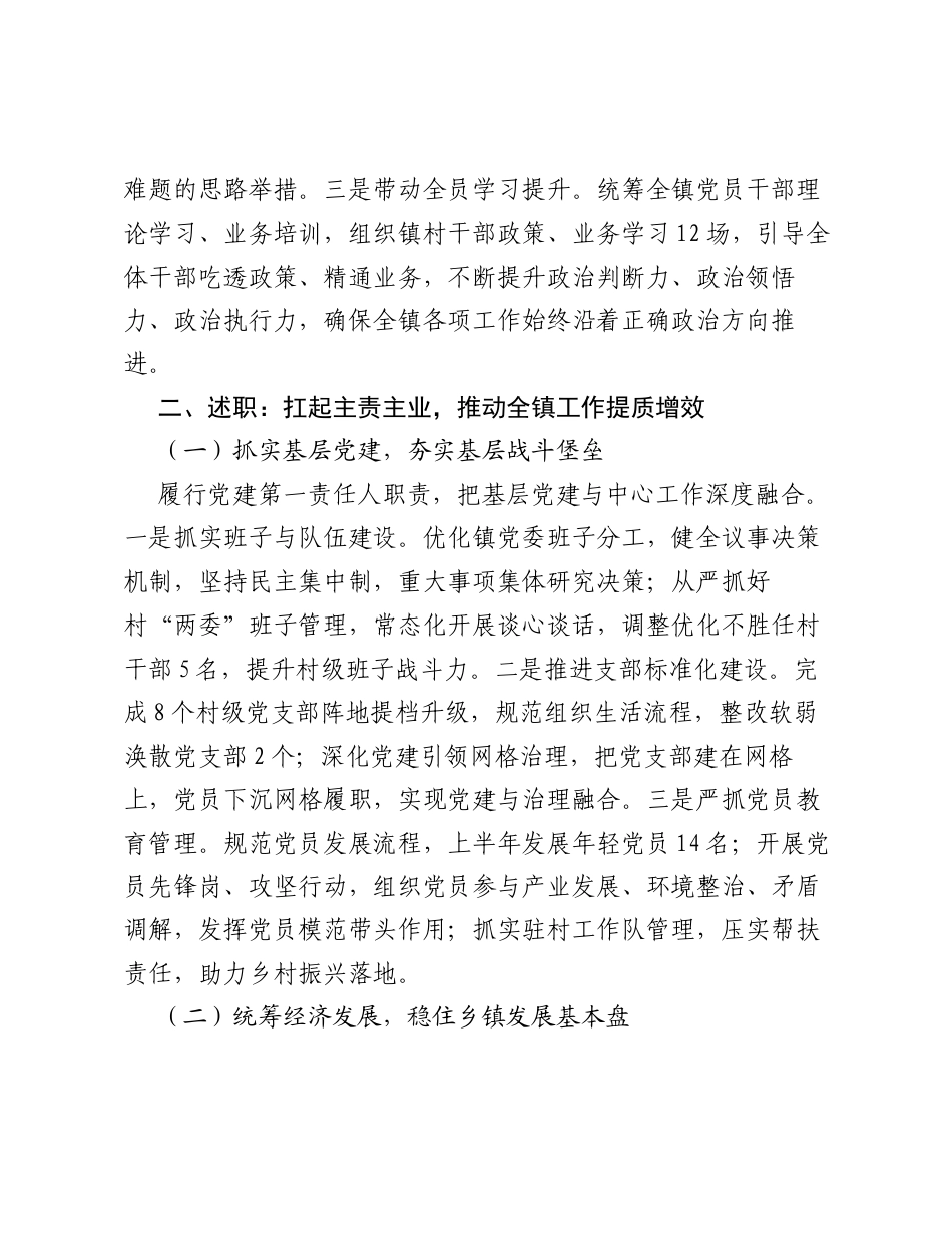2026 年上半年乡镇党委书记述职述廉述德述学报告.docx_第2页