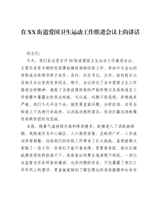 在XX街道爱国卫生运动工作推进会议上的讲话.docx