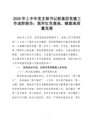 2026年上半年党支部书记抓基层党建工作述职报告：筑牢红色堡垒，赋能高质量发展.doc