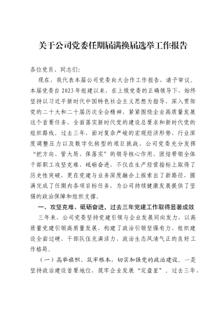 关于公司党委任期届满换届选举工作报告.docx