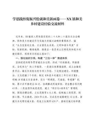 学思践悟促振兴 绘就和美新画卷——XX镇和美乡村建设经验交流材料.docx