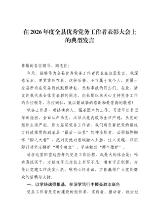 在2026年度全县优秀党务工作者表彰大会上的典型发言.docx