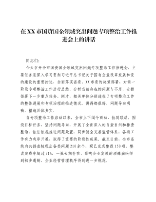 在XX市国资国企领域突出问题专项整治工作推进会上的讲话.docx