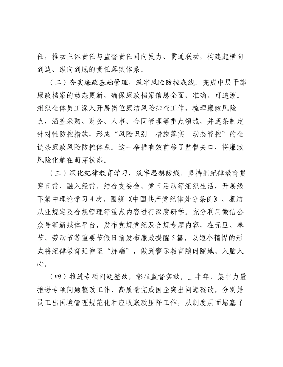 公司党支部2026年上半年纪检监督工作汇报发言.docx_第2页