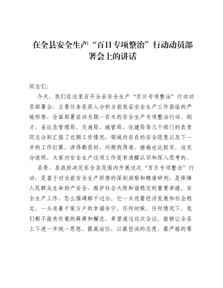 在全县安全生产 百日专项整治 行动动员部署会上的讲话.docx