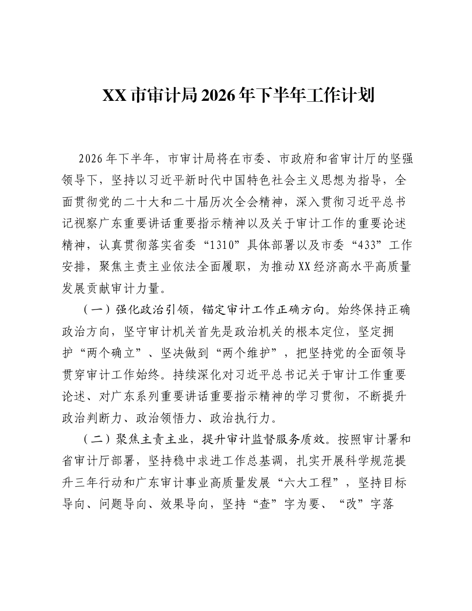 XX市审计局2026年下半年工作计划.docx_第1页