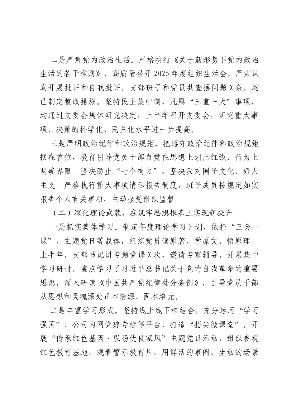 公司党支部2026年上半年全面从严治党工作总结的报告.docx_第2页