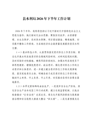 县水利局2026年下半年工作计划.docx